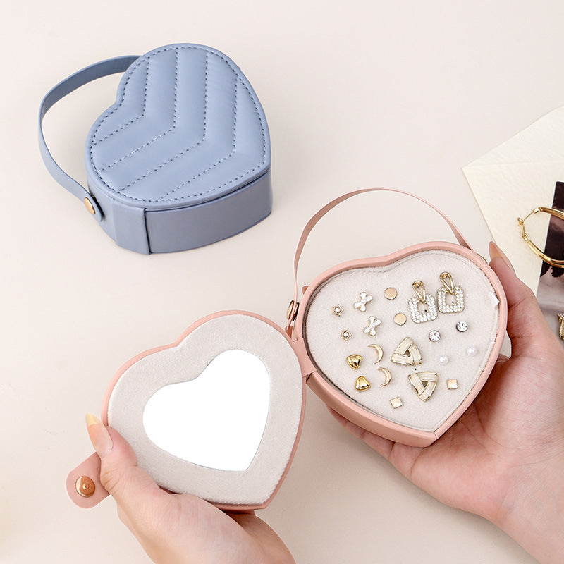 Heart Shaped Solid Color Portable Jewelry Box for Earring Ring