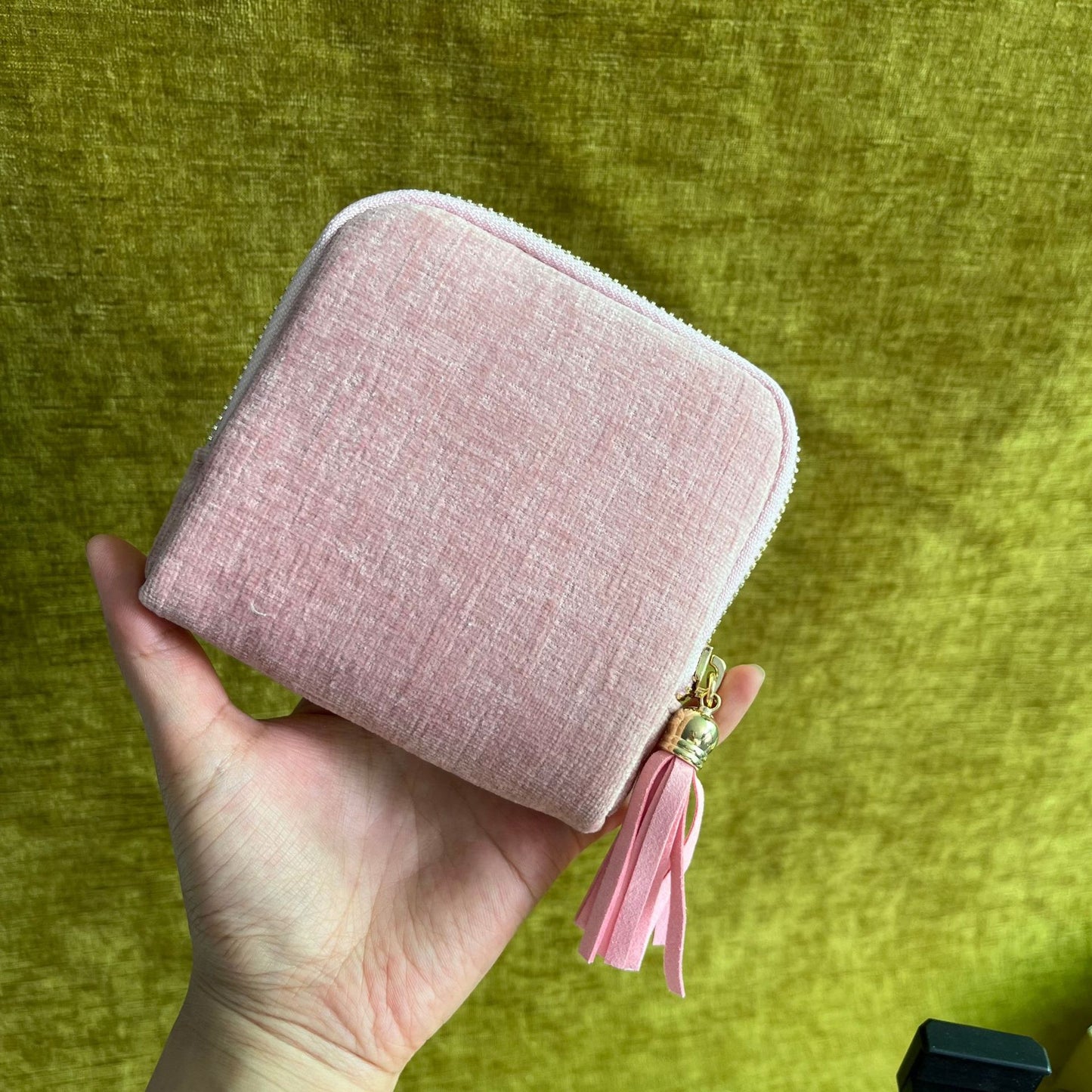 Tassel Zipper Velvet Jewelry Pouch Portable