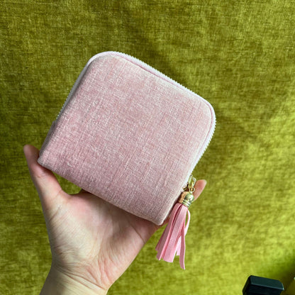 Tassel Zipper Velvet Jewelry Pouch Portable