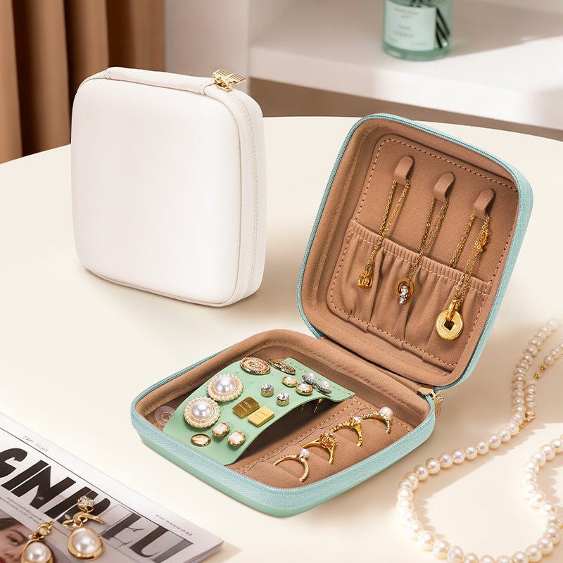 Simple Travel Jewelry Box Beige Green