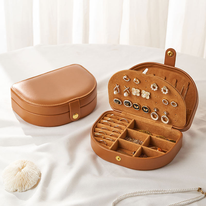 Vintage 2 Layer Leather Jewelry Box Travel Portable