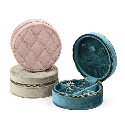 Round Italian Velvet Jewelry Box Portable Multiple Colors
