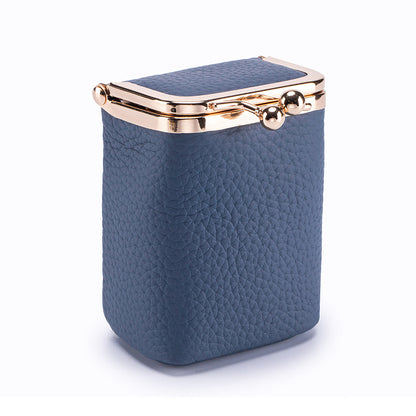 Genuine Leather Pebble Grain Frame Lipstick Coin Purse Multiple Colors