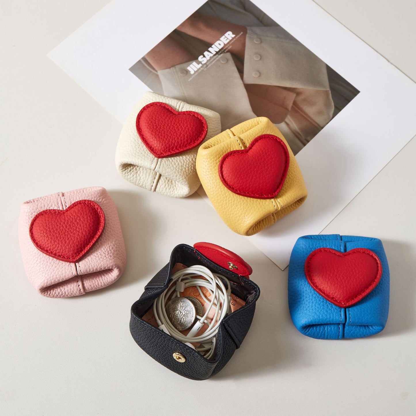 Genuine Leather Two Tone Heart Coin Purse Portable