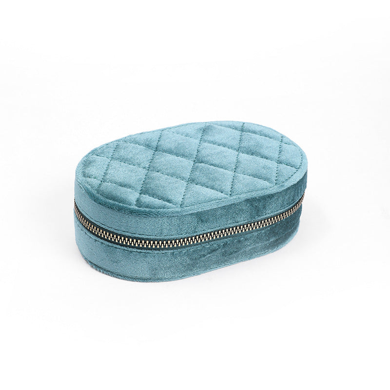 Oval Zipper Travel Jewelry Case Velvet Multiple Colors