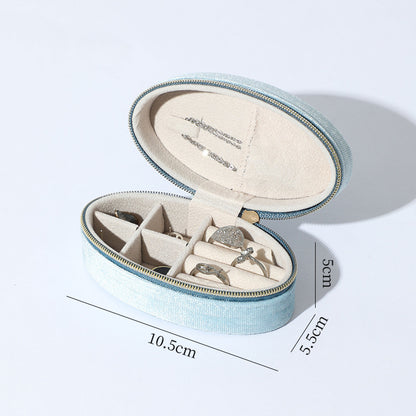 Oval Velvet Jewelry Box Portable Multiple Colors