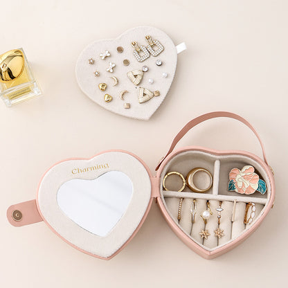Heart Shaped Solid Color Portable Jewelry Box for Earring Ring