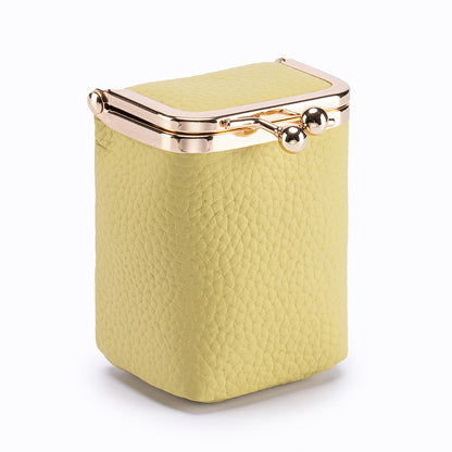 Genuine Leather Pebble Grain Frame Lipstick Coin Purse Multiple Colors