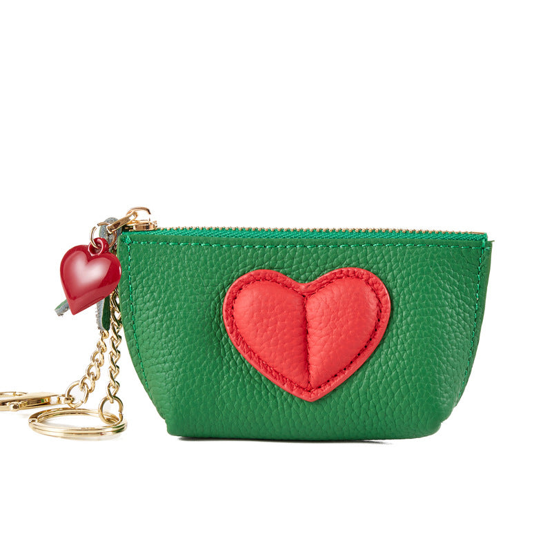 Genuine Leather Heart Keychain Coin Purse Zipper