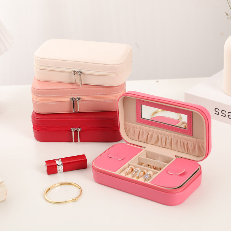 Large Capacity Travel Jewelry Box with Mirror