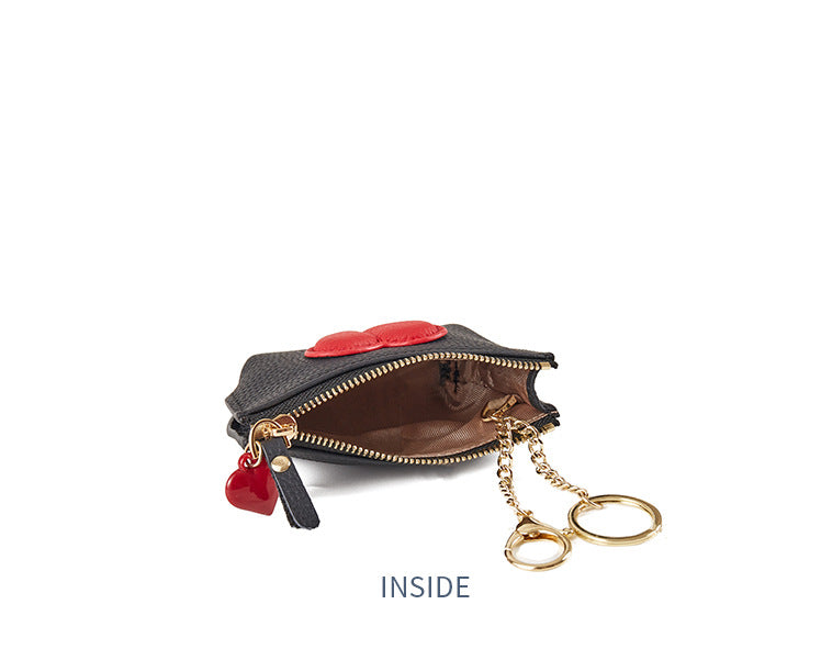Genuine Leather Heart Keychain Coin Purse Zipper