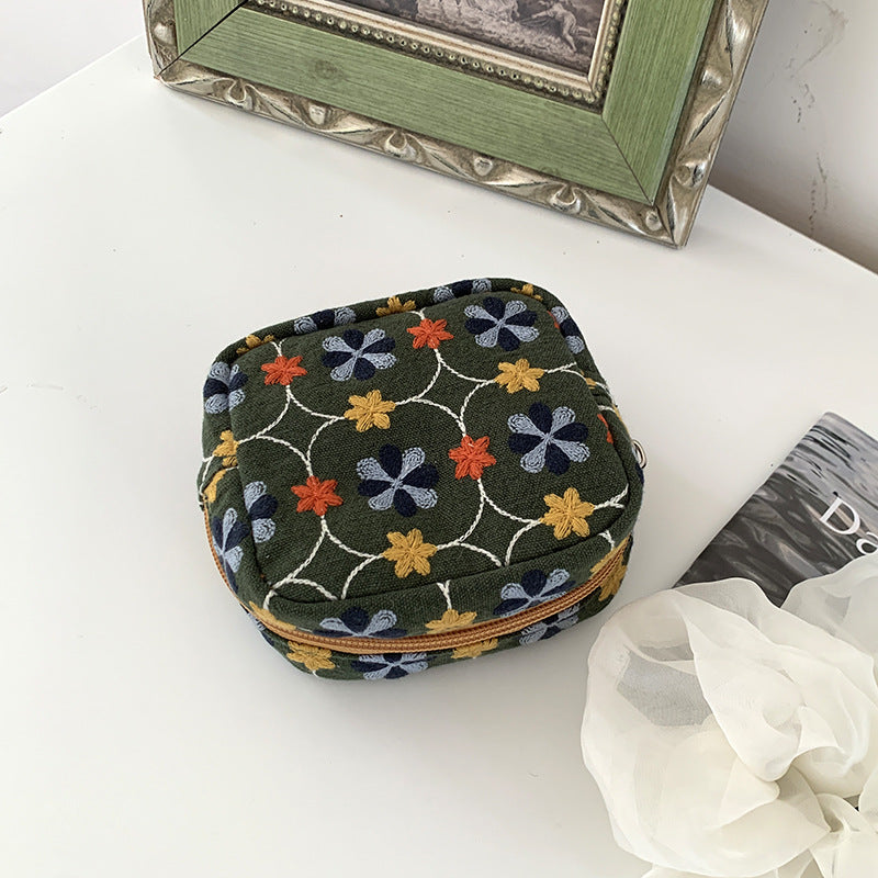 Heavy Embroidery Mini Makeup Pouch Coin Purse Organizer
