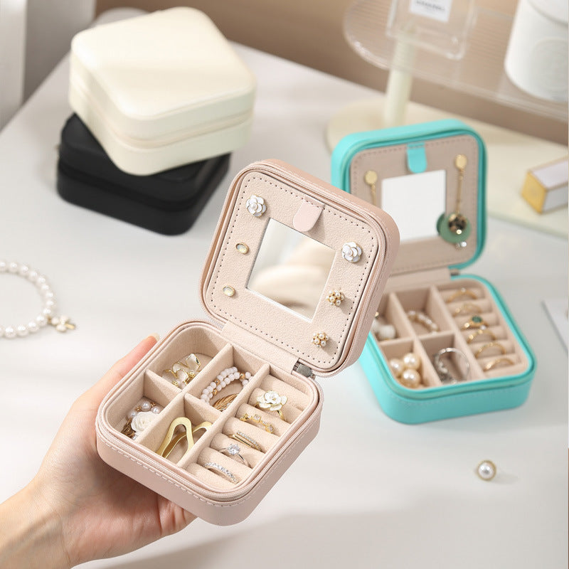Travel Jewelry Box with Mirror Portable Multiple Colors
