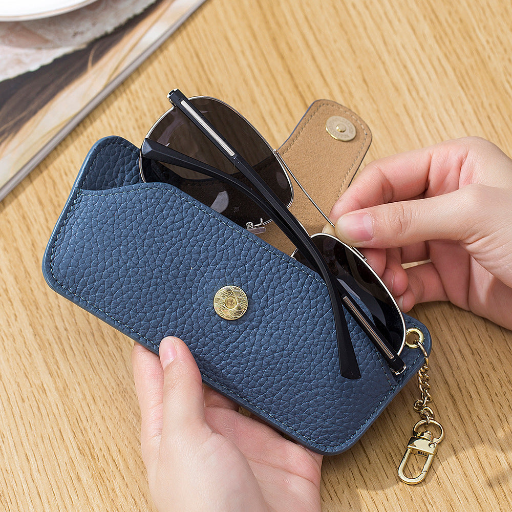 Genuine Leather Vintage Slim Portable Eyeglasses Case Unisex
