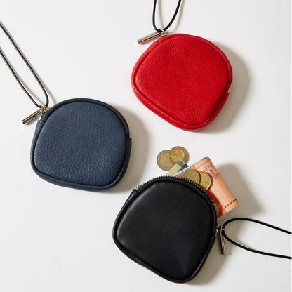 Genuine Leather Zipper Shell Pouch Multi Use Coin Purse