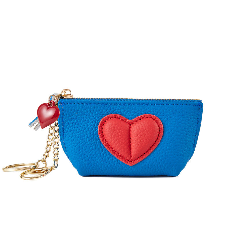 Genuine Leather Heart Keychain Coin Purse Zipper