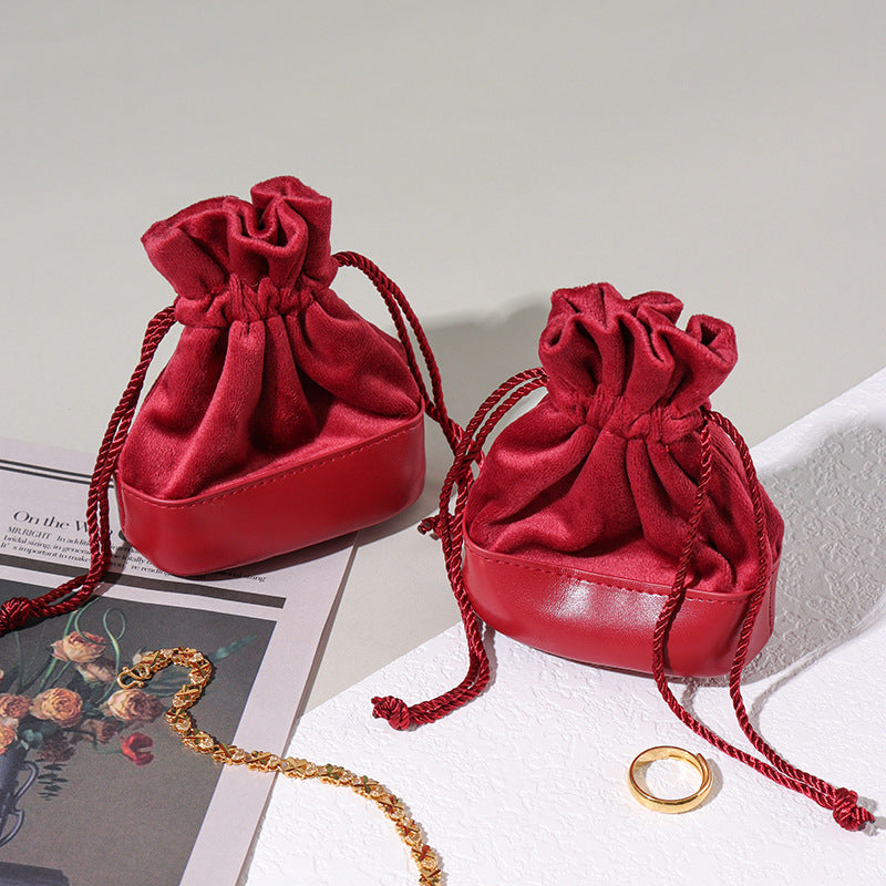 Drawstring Suede Leather Jewelry Pouch Portable