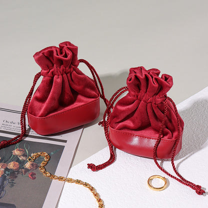 Drawstring Suede Leather Jewelry Pouch Portable