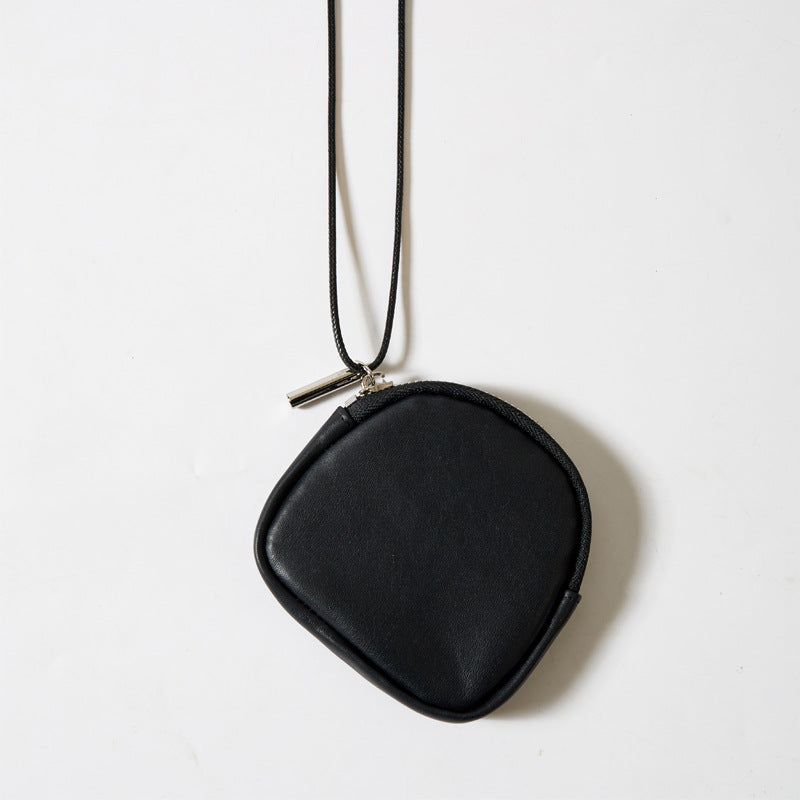 Genuine Leather Zipper Shell Pouch Multi Use Coin Purse