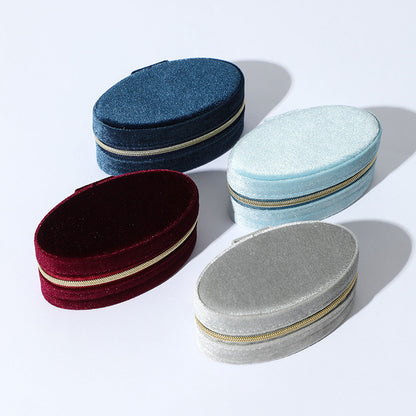 Oval Velvet Jewelry Box Portable Multiple Colors