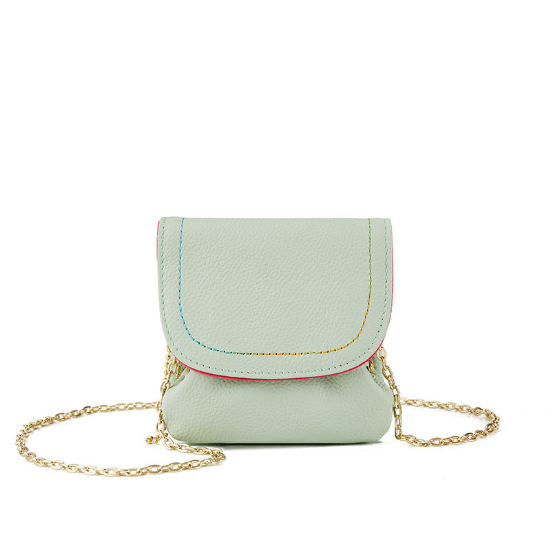 Genuine Leather Chain Coin Purse Snap Multiple Colors