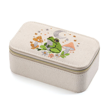 Embroidered Canvas Jewelry Box Portable Multiple Colors