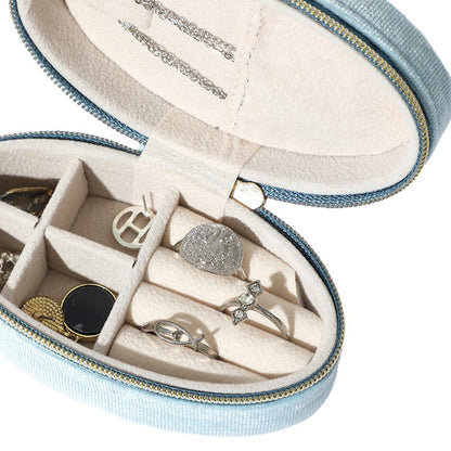 Oval Velvet Jewelry Box Portable Multiple Colors