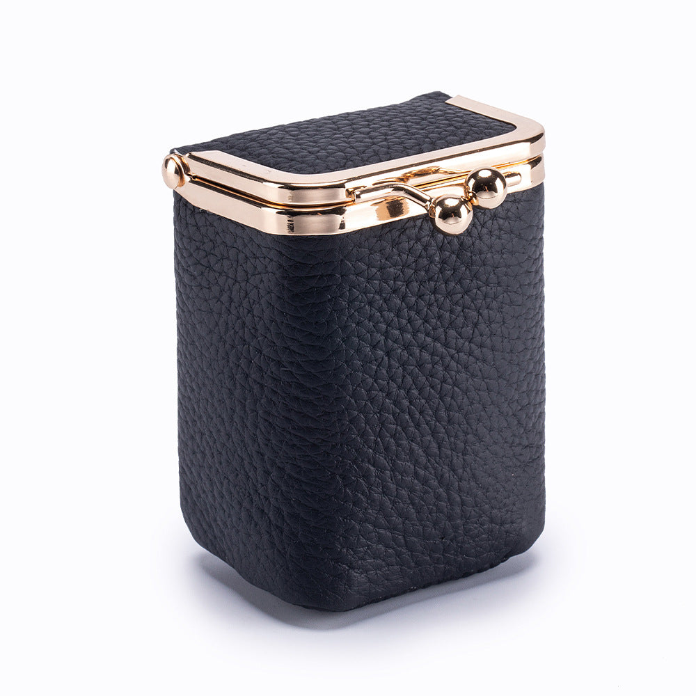 Genuine Leather Pebble Grain Frame Lipstick Coin Purse Multiple Colors