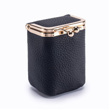 Genuine Leather Pebble Grain Frame Lipstick Coin Purse Multiple Colors