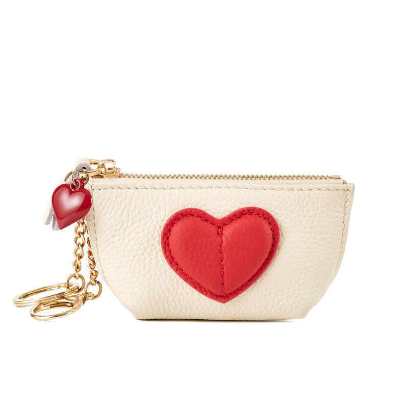 Genuine Leather Heart Keychain Coin Purse Zipper