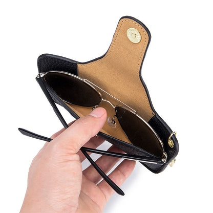 Genuine Leather Vintage Slim Portable Eyeglasses Case Unisex