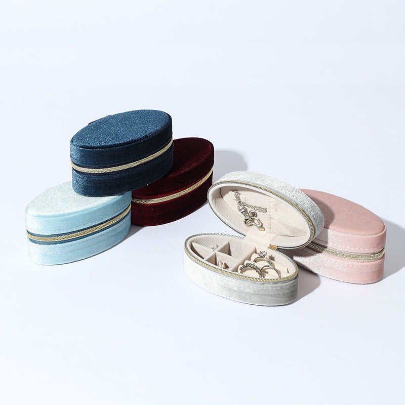 Oval Velvet Jewelry Box Portable Multiple Colors