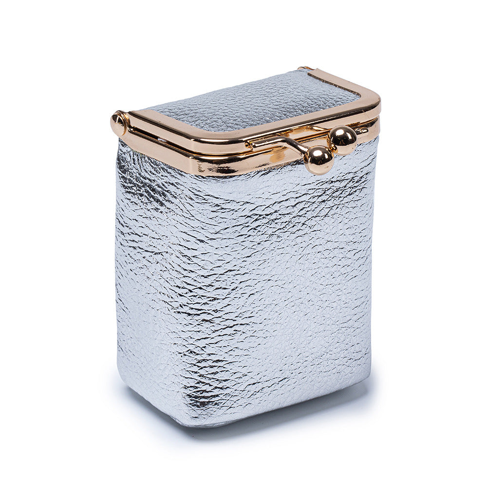 Genuine Leather Pebble Grain Frame Lipstick Coin Purse Multiple Colors