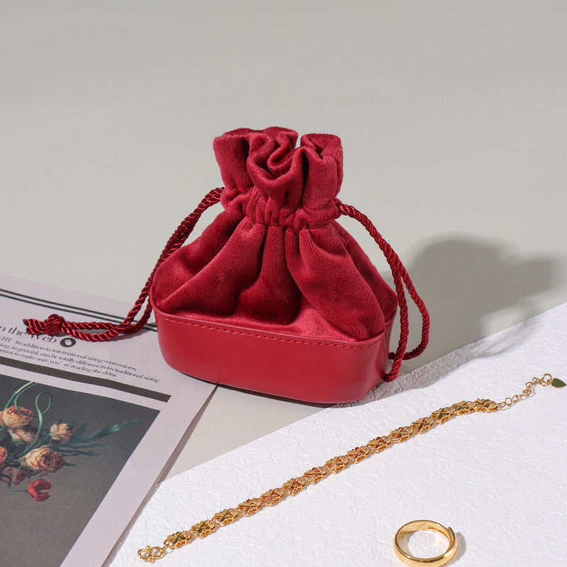 Drawstring Suede Leather Jewelry Pouch Portable