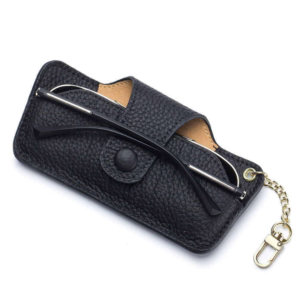 Genuine Leather Vintage Slim Portable Eyeglasses Case Unisex