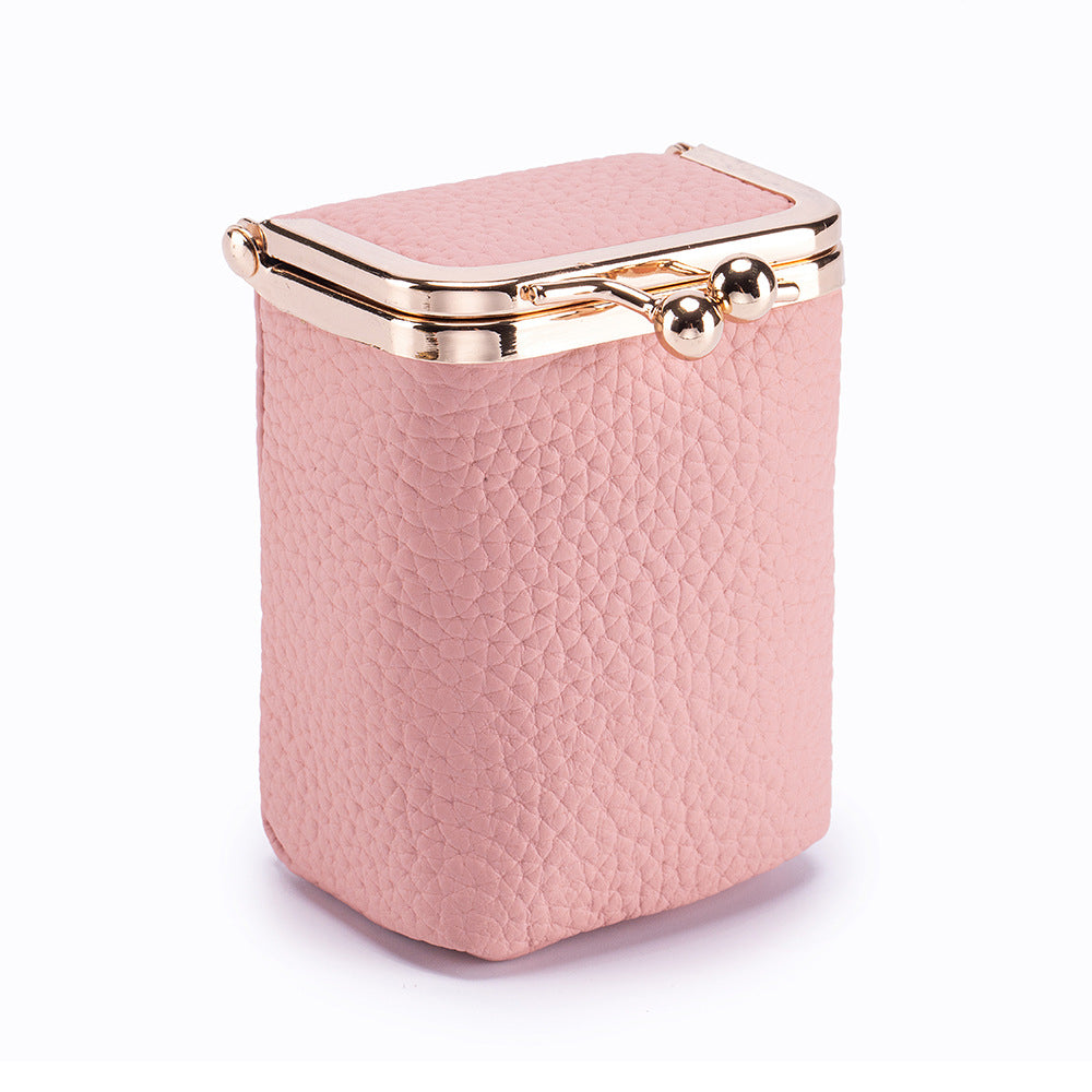 Genuine Leather Pebble Grain Frame Lipstick Coin Purse Multiple Colors