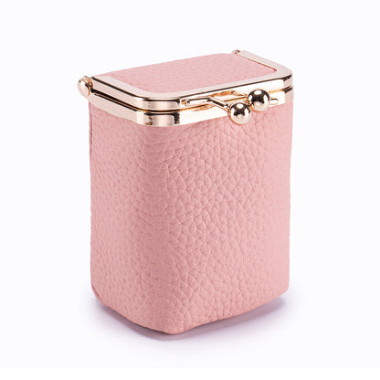 Genuine Leather Pebble Grain Frame Lipstick Coin Purse Multiple Colors