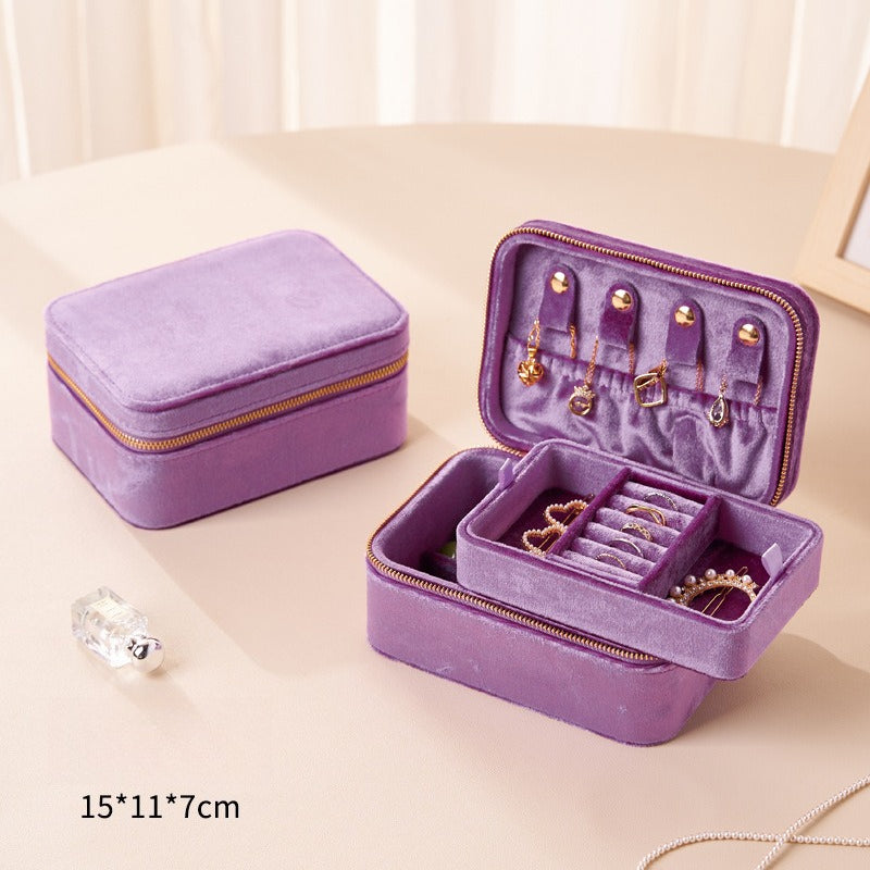 Velvet Jewelry Organizer Box Earring Ring Storage
