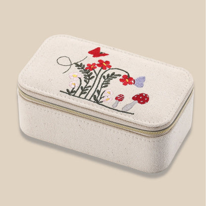 Embroidered Canvas Jewelry Box Portable Multiple Colors