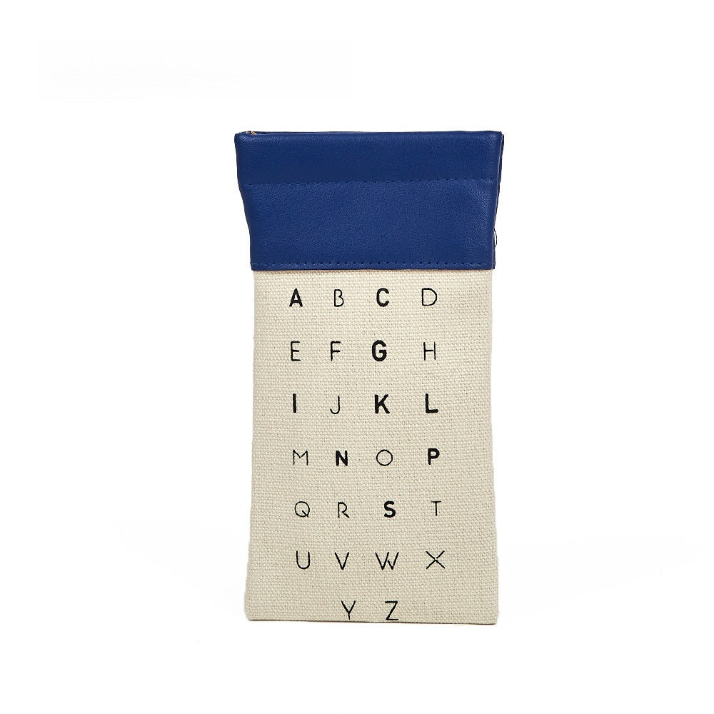Letter Pattern Canvas Elastic Students Eyeglasses Case