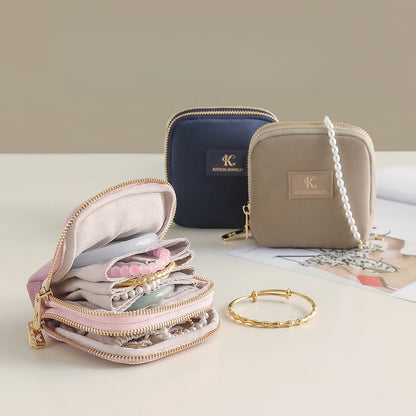 Double Layer Velvet Jewelry Pouch Portable Handheld