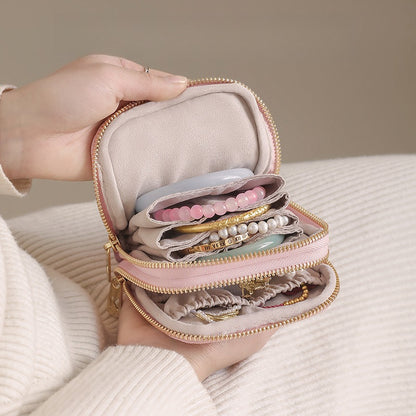 Double Layer Velvet Jewelry Pouch Portable Handheld
