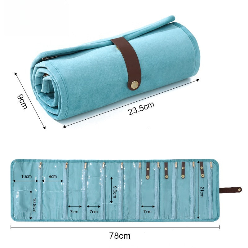 Velvet Roll Up Travel Jewelry Organizer Pouch Multiple Colors