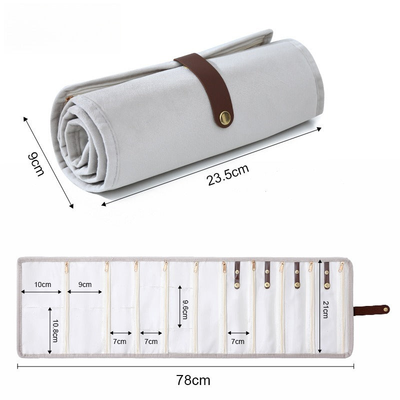 Velvet Roll Up Travel Jewelry Organizer Pouch Multiple Colors
