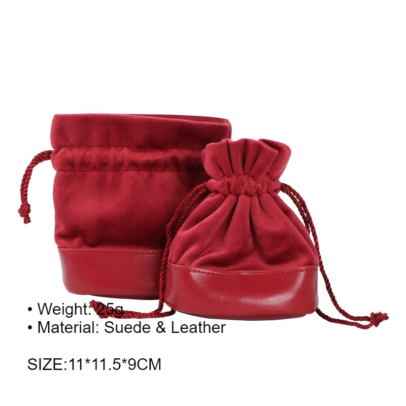 Drawstring Suede Leather Jewelry Pouch Portable