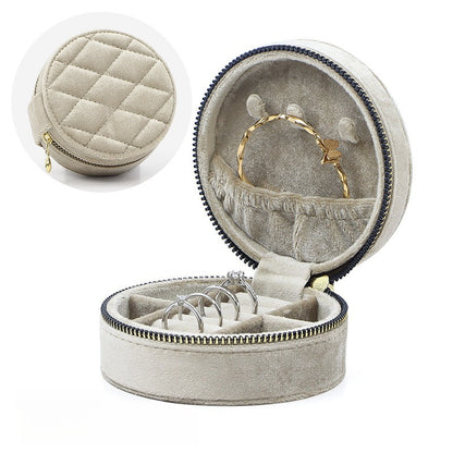Round Italian Velvet Jewelry Box Portable Multiple Colors
