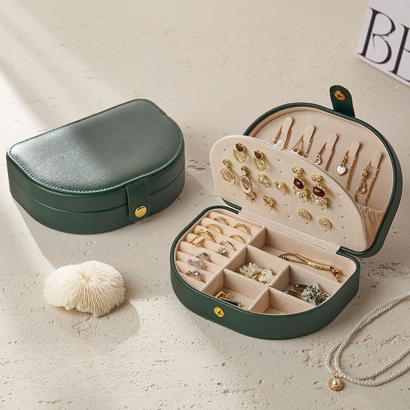 Vintage 2 Layer Leather Jewelry Box Travel Portable
