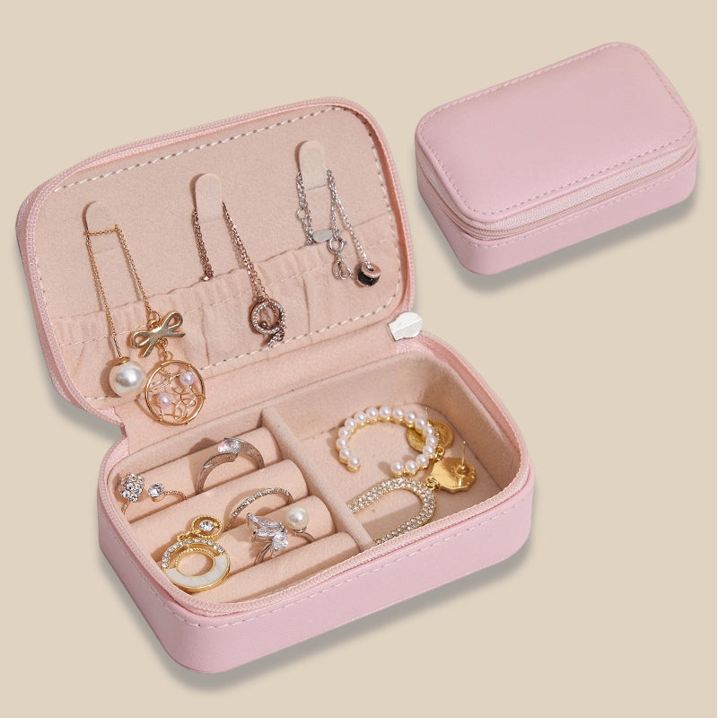 Small Portable Travel Jewelry Box White Pink
