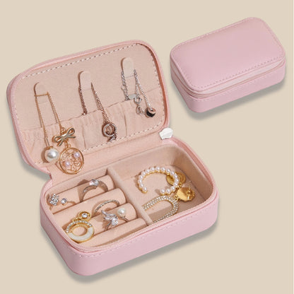 Small Portable Travel Jewelry Box White Pink