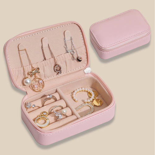 Small Portable Travel Jewelry Box White Pink